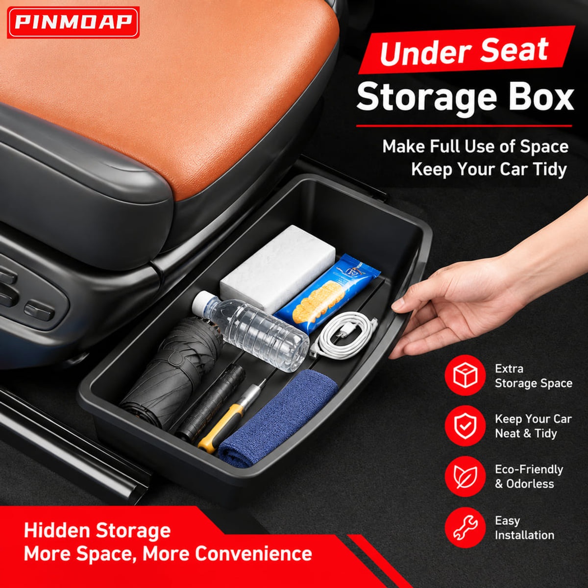 Car Cable Organizer - PINMOAP Koltuk Altı Araba Saklama Tepsisi,